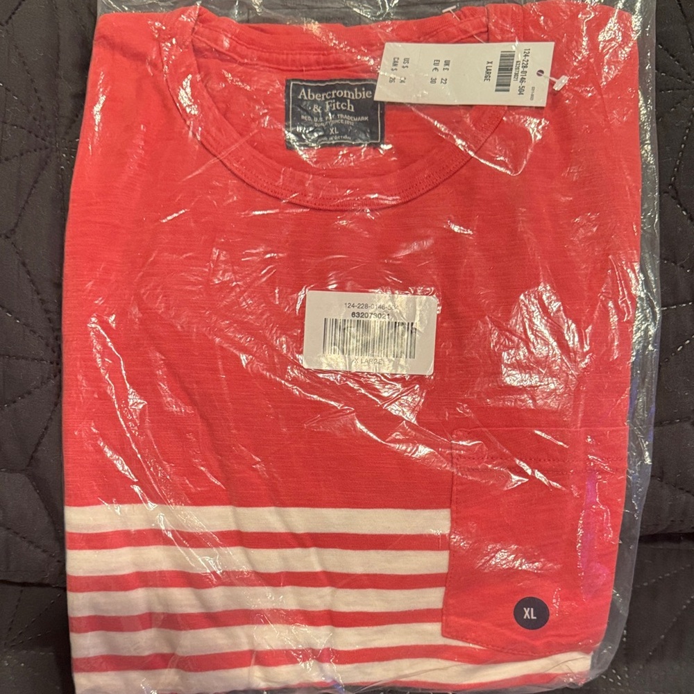 Abercrombie & Fitch Red Tee with White Stripes